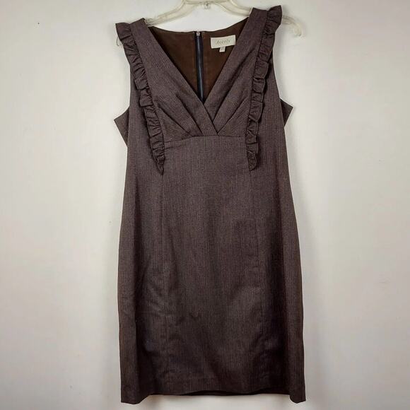 AVERLY Women's Size 10 Brown Gray Blended Ruffle V-Neck Sleeveless Dress - Picture 1 of 12